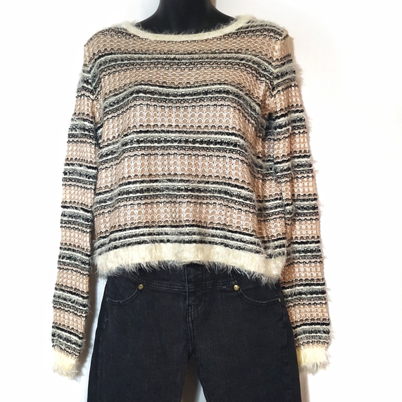 Bethany Mota Sweaters - NEW Fuzzy Striped Sweater Cozy